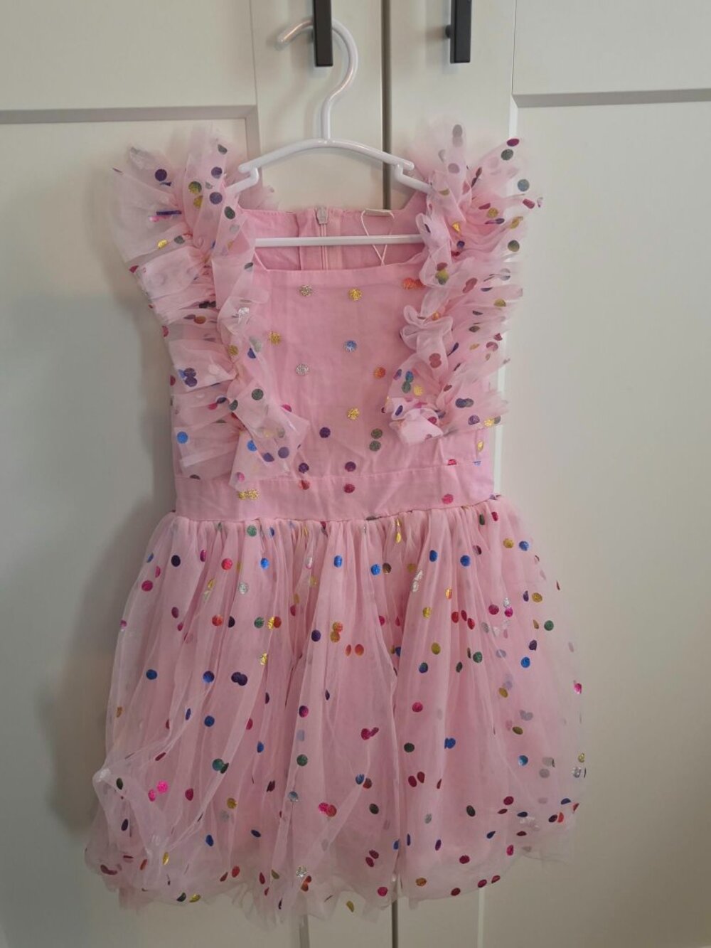 Girls Pink Tulle Rainbow Polka Dot Party Dress - Size 5